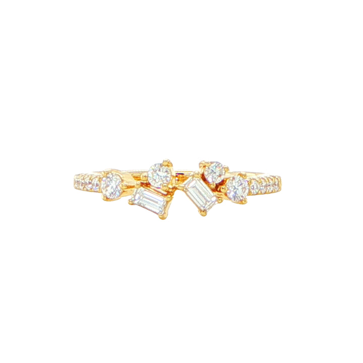 18K Yellow Gold Baguette & Round Diamond Band