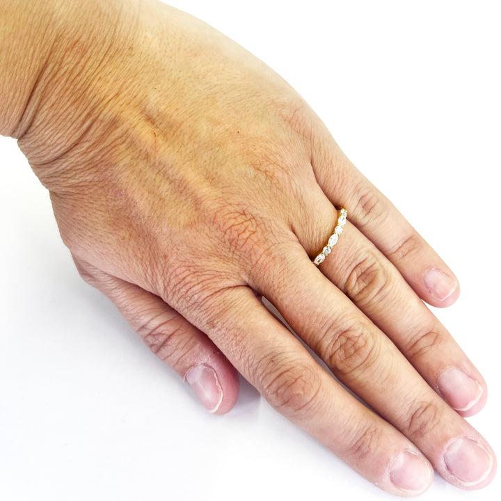 18K Yellow Gold Marquise & Round Diamond Band Ring