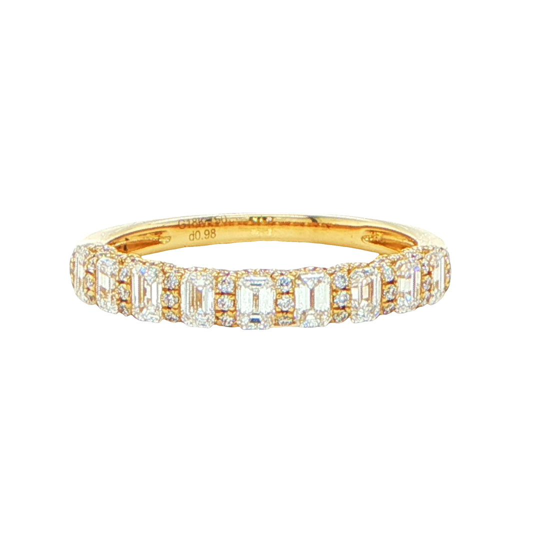 18K Yellow Gold Emerald Cut Diamond & Round Diamond Band