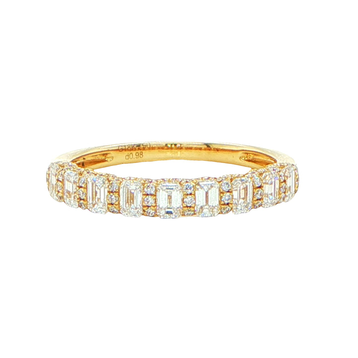 18K Yellow Gold Emerald Cut Diamond & Round Diamond Band