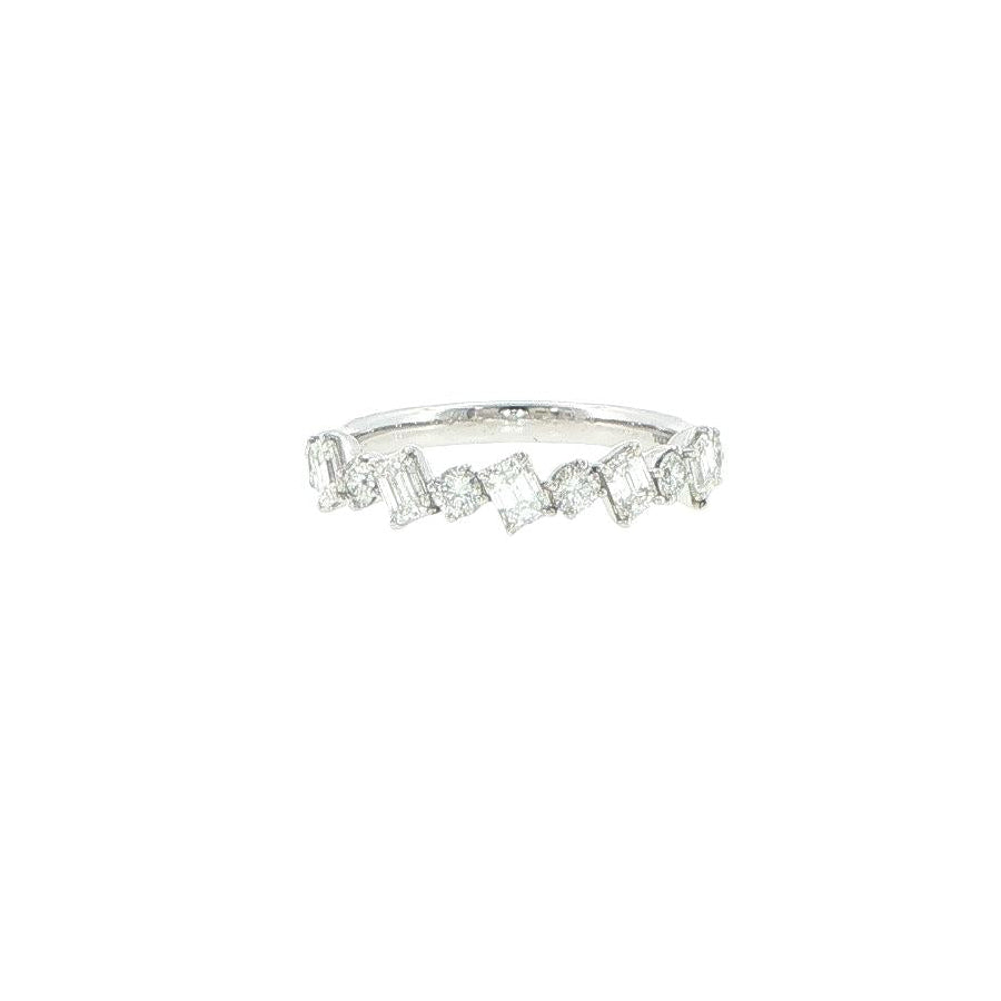 14K White Gold Emerald & Round Diamond Cluster Band