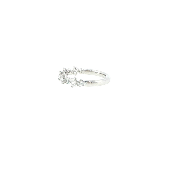 14K White Gold Emerald & Round Diamond Cluster Band