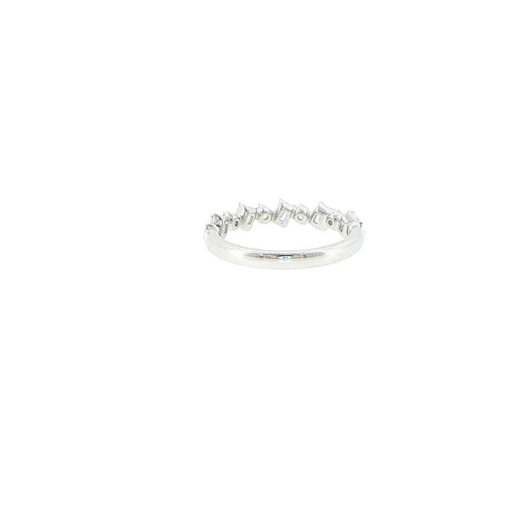 14K White Gold Emerald & Round Diamond Cluster Band