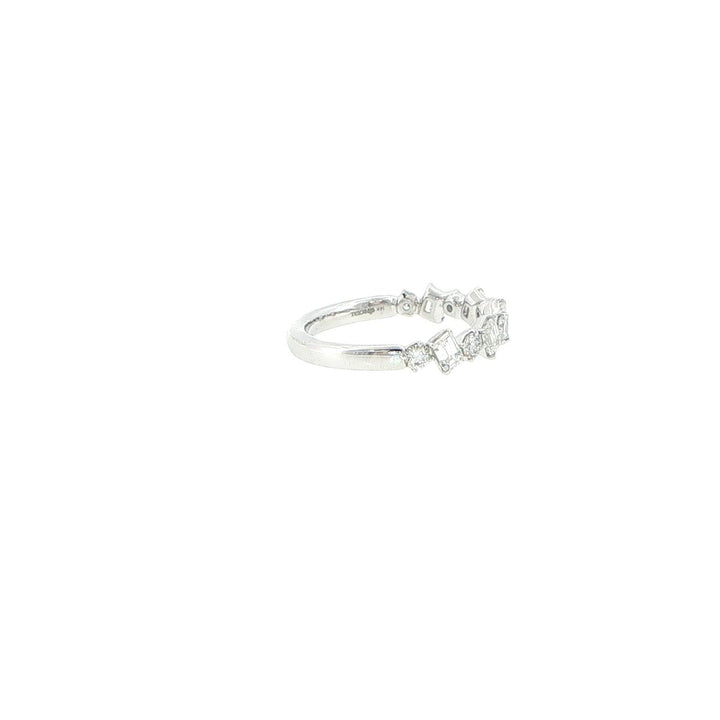 14K White Gold Emerald & Round Diamond Cluster Band
