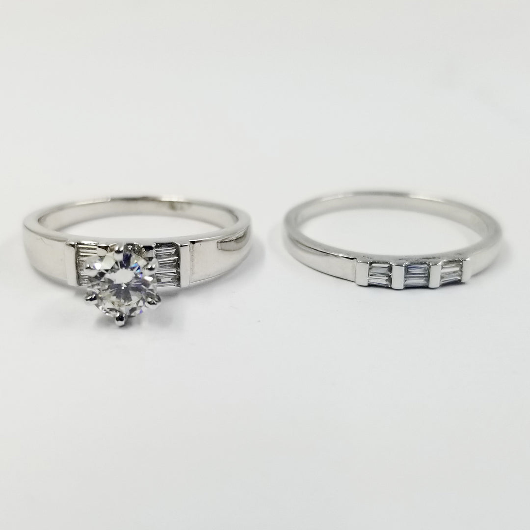 Platinum Diamond Wedding Set Round Brilliant & Baguette Diamonds