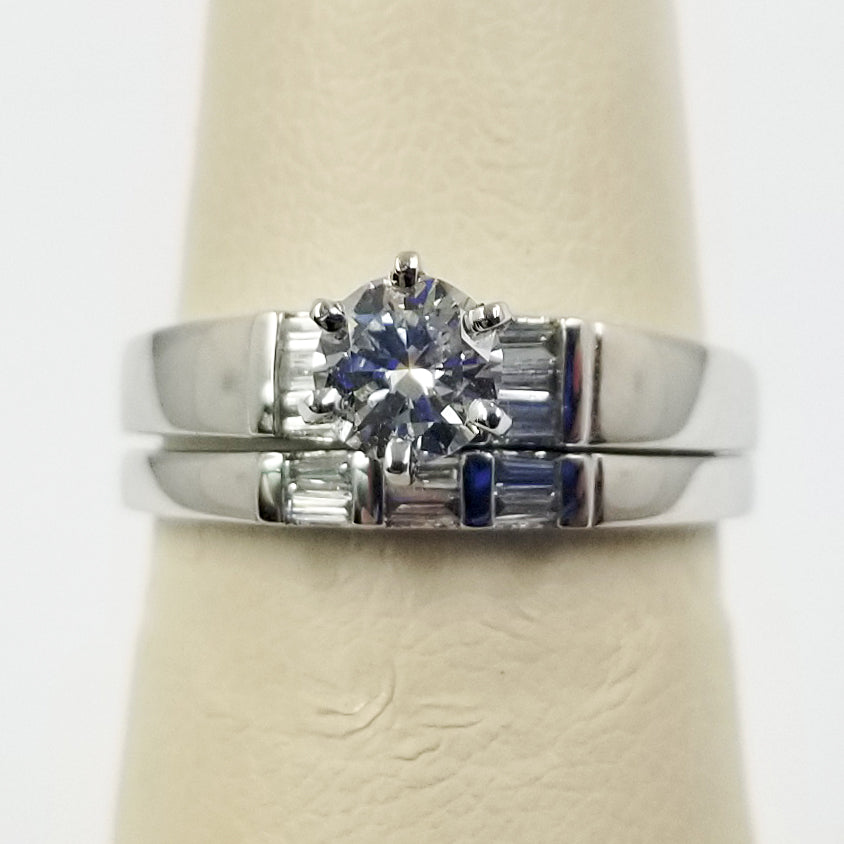 Platinum Diamond Wedding Set Round Brilliant & Baguette Diamonds
