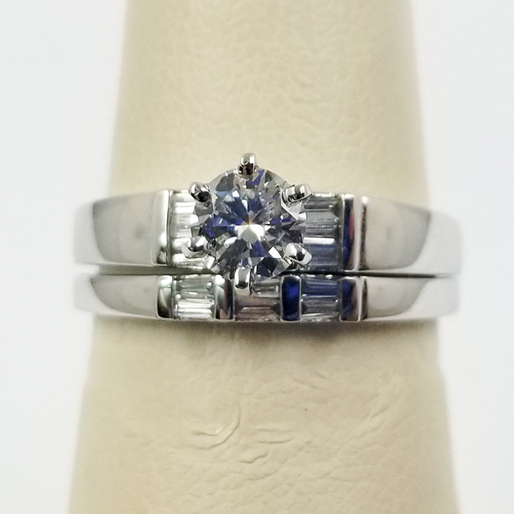 Platinum Diamond Wedding Set Round Brilliant & Baguette Diamonds