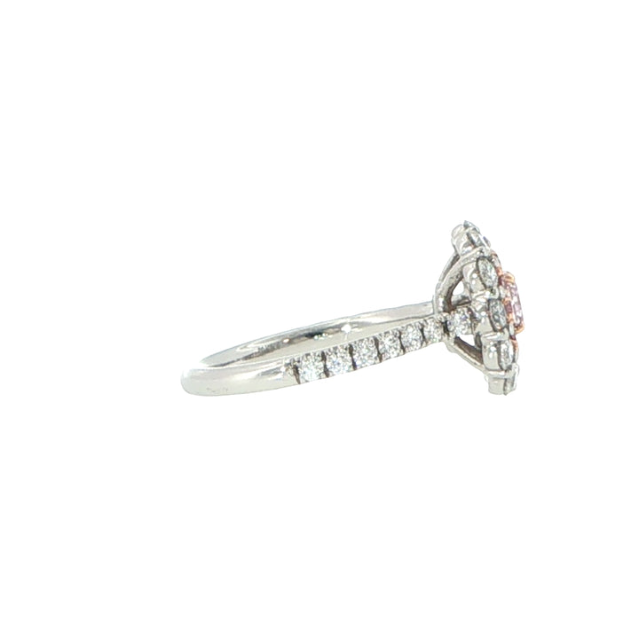 Platinum & 18K Rose Gold Light Pink Diamond Halo Ring