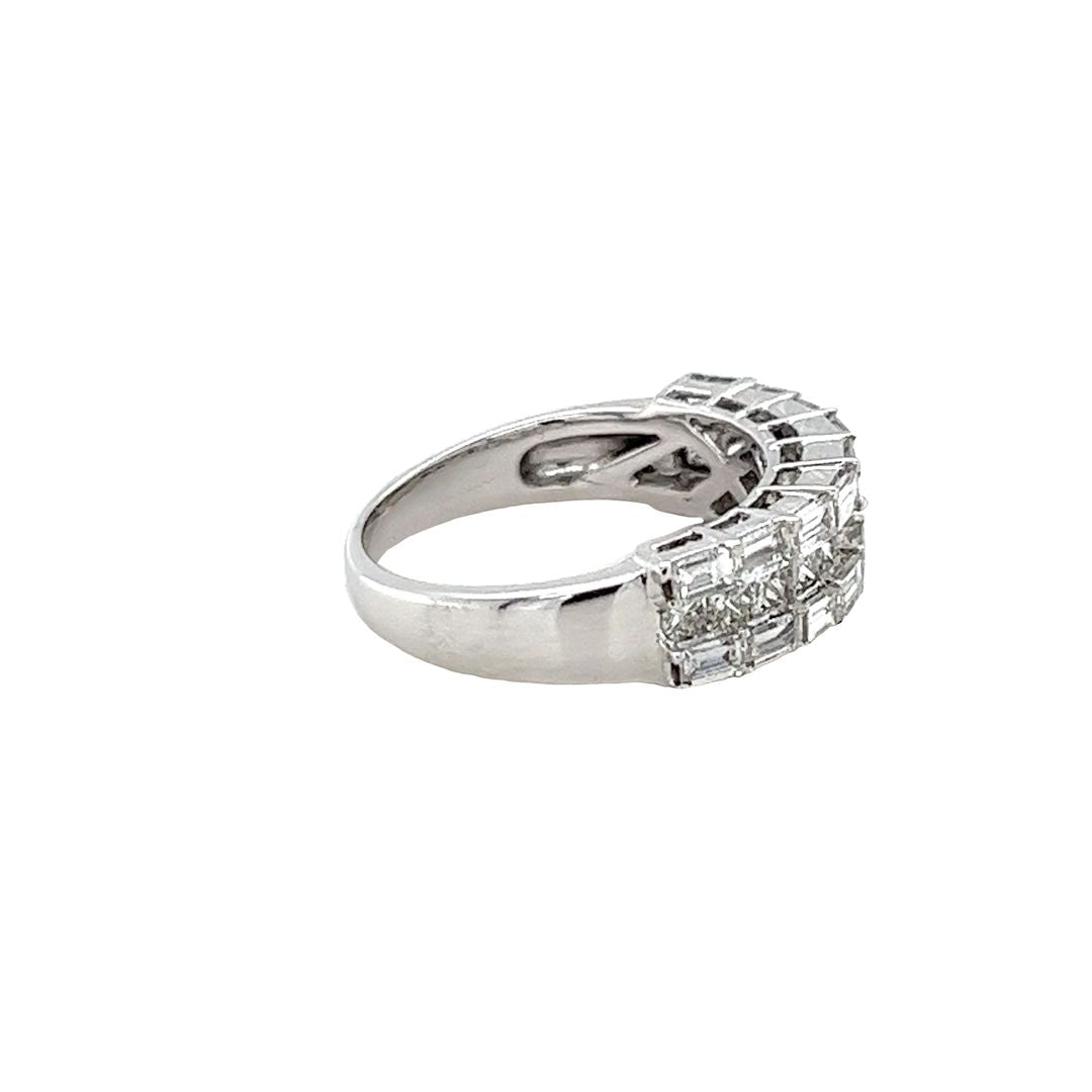 18 Karat White Gold 3 Row Diamond Ring