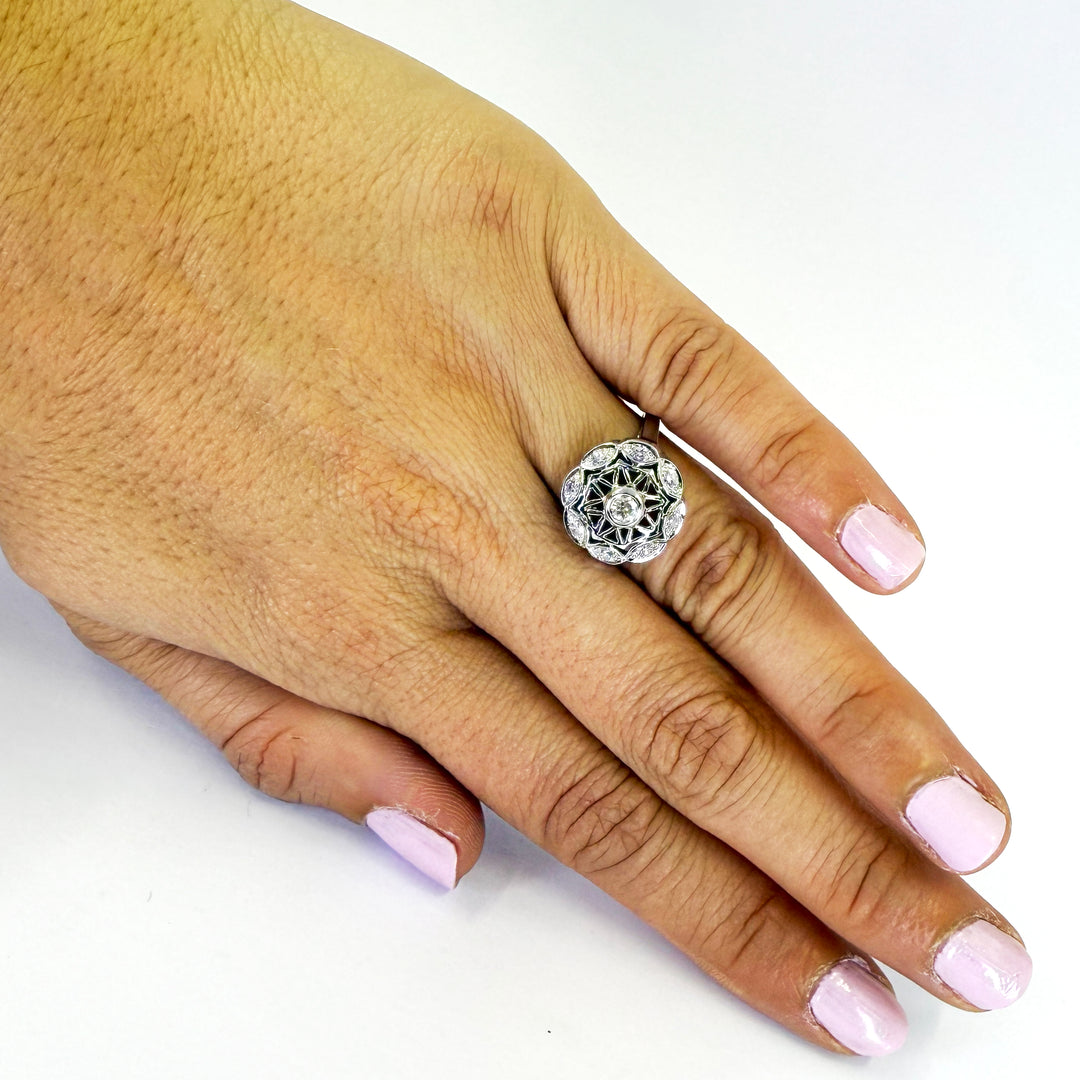 14K White Gold Vintage-Inspired Diamond Ring