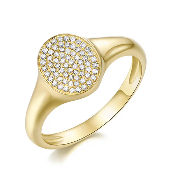 14K Yellow Gold Pave Diamond Signet Ring
