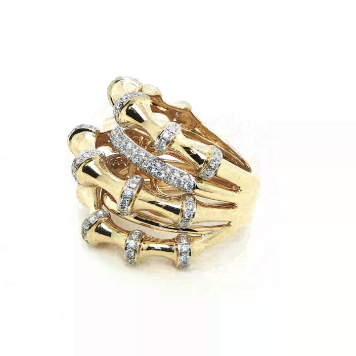18K Yellow Gold Bamboo Diamond Stack Ring