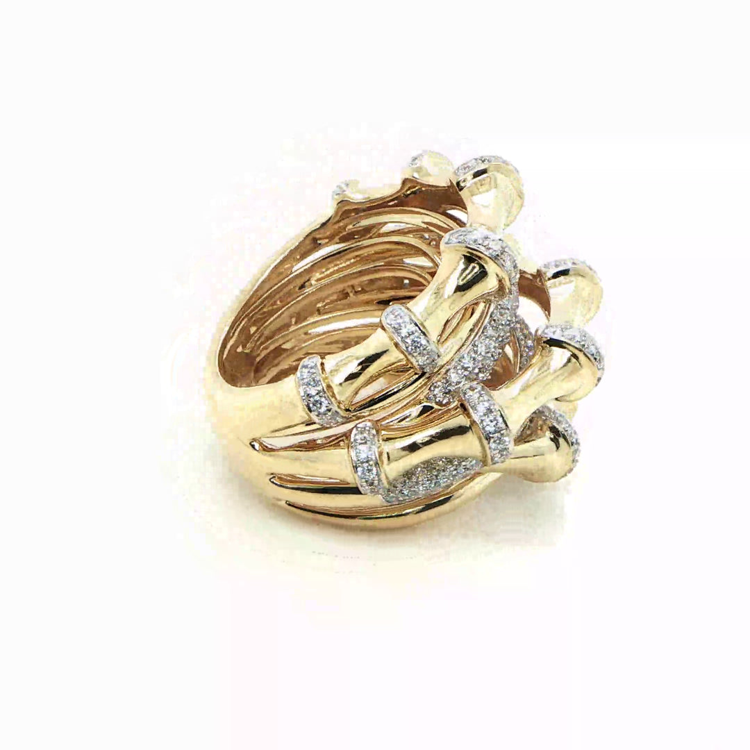 18K Yellow Gold Bamboo Diamond Stack Ring