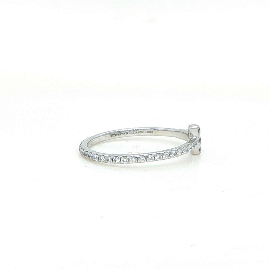 Tiffany & Co. 18K White Gold Diamond T Ring