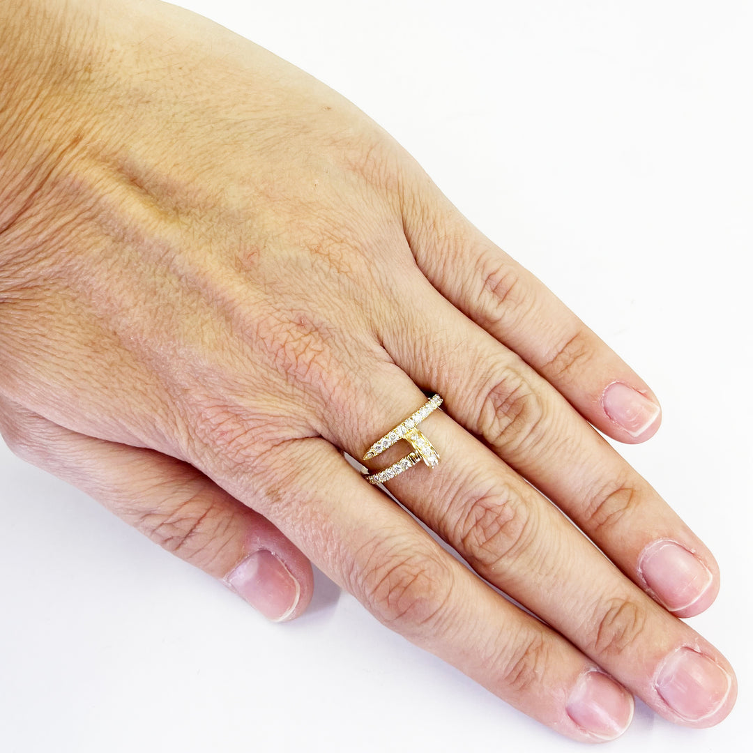 14K Yellow Gold Diamond Nail Ring