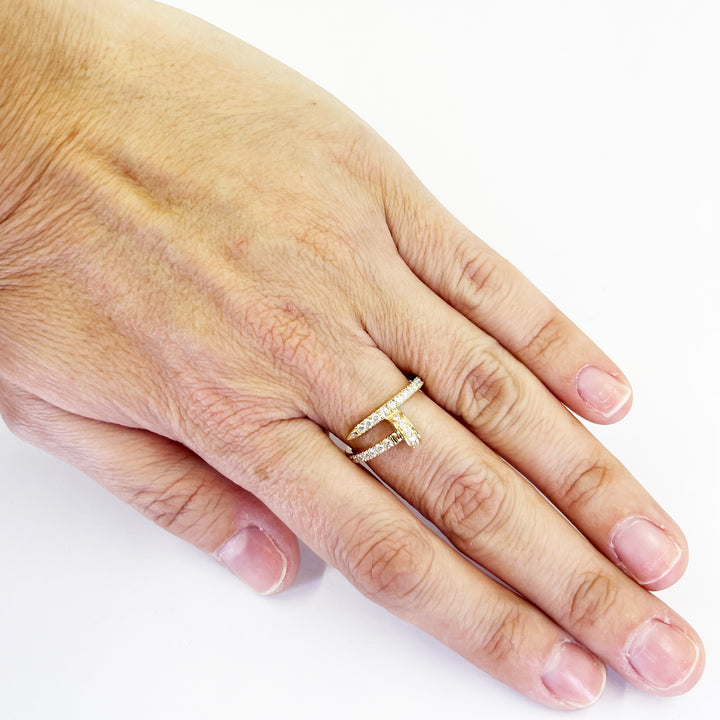 14K Yellow Gold Diamond Nail Ring