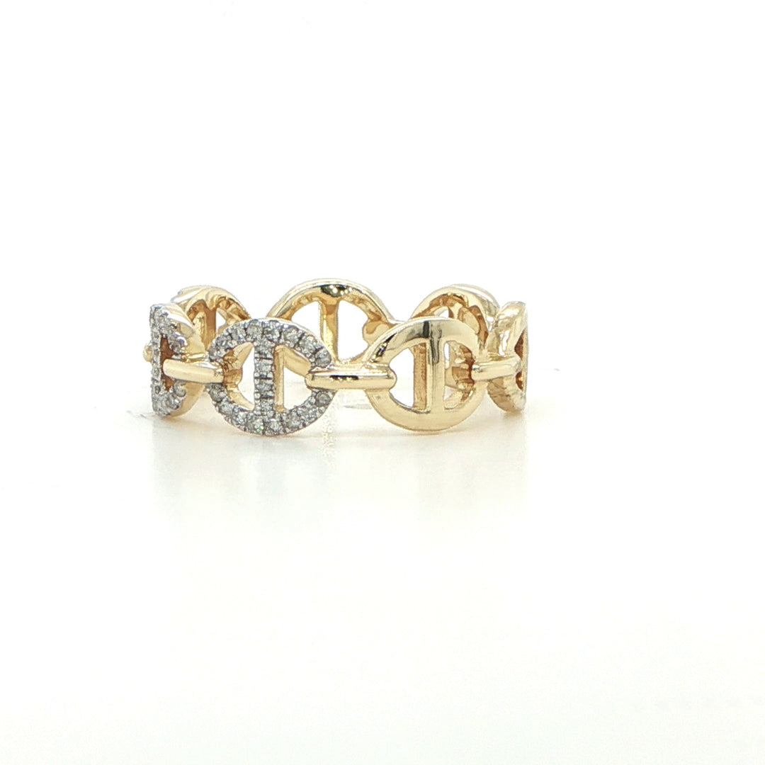 14K Yellow Gold Diamond Anchor Link Ring