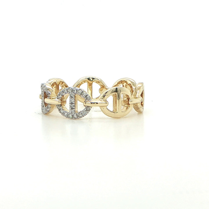 14K Yellow Gold Diamond Anchor Link Ring