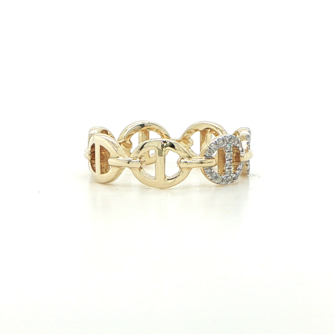 14K Yellow Gold Diamond Anchor Link Ring