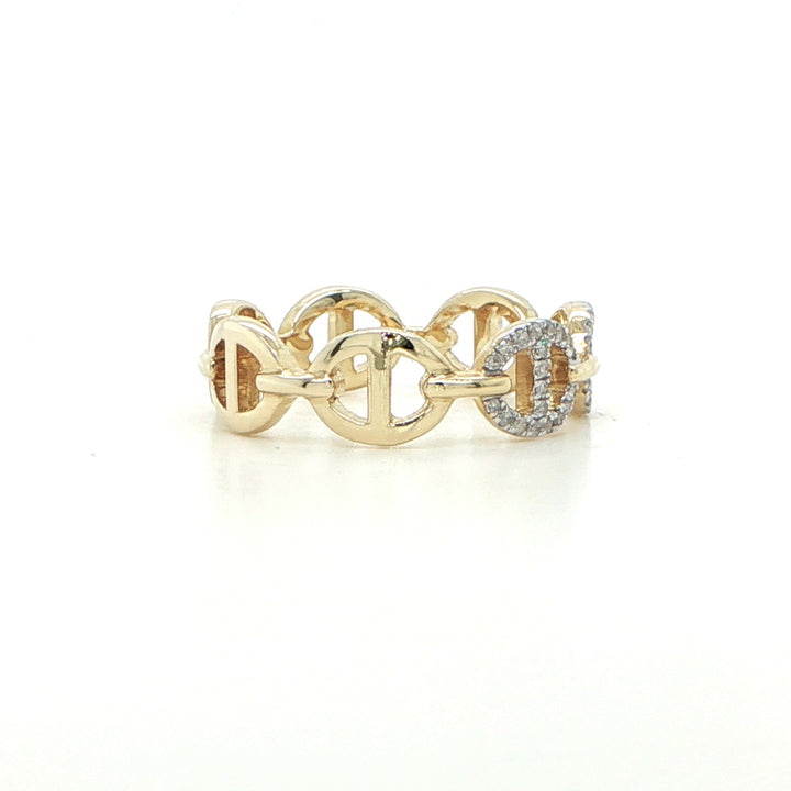 14K Yellow Gold Diamond Anchor Link Ring