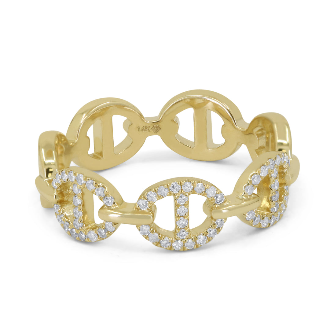 14K Yellow Gold Diamond Anchor Link Ring