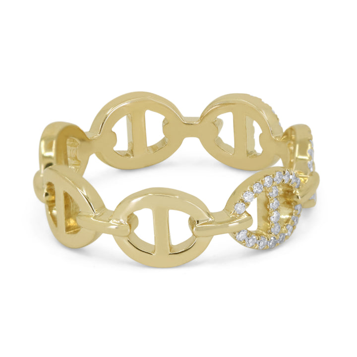 14K Yellow Gold Diamond Anchor Link Ring