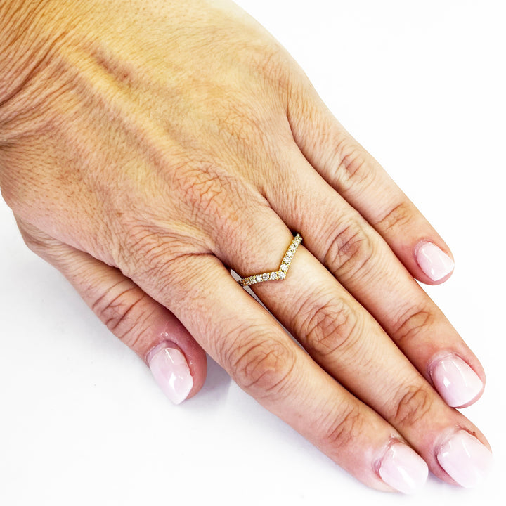 14K Yellow Gold Diamond V Shape Band