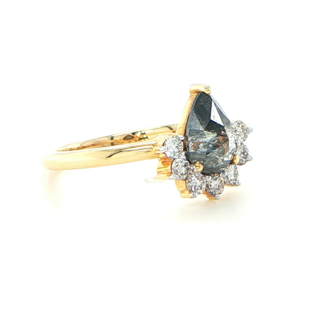Yellow Gold Pear Salt & Pepper Diamond Ring