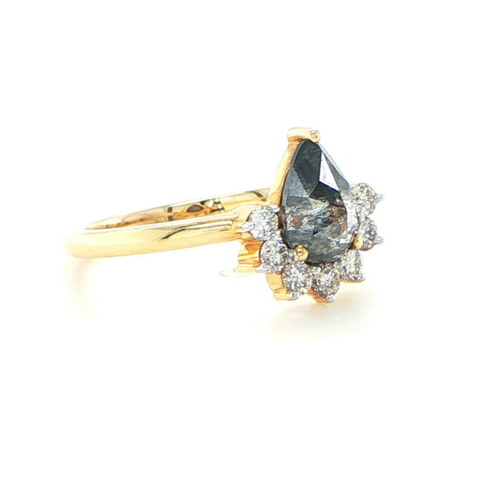 Yellow Gold Pear Salt & Pepper Diamond Ring