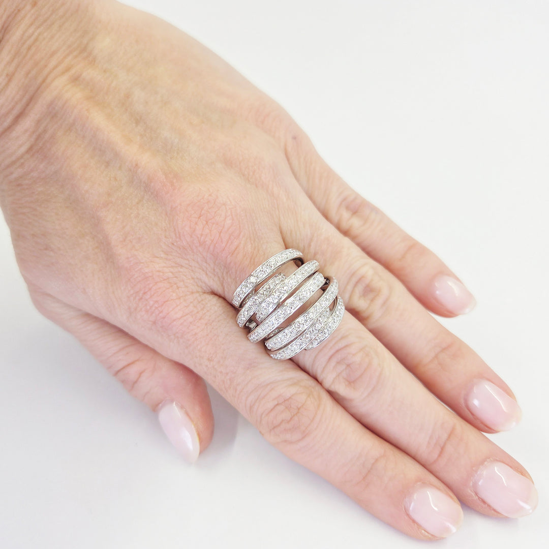Io Si 18K White Gold 7 Row Diamond Ring