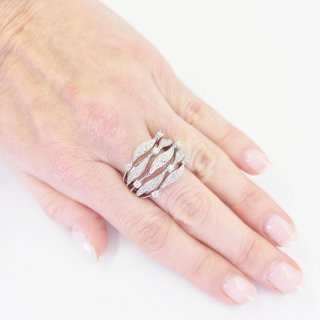 18K White Gold Five Row Diamond Ring