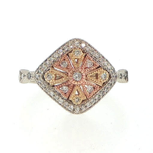 14K White Yellow & Rose Gold Vintage Diamond Fashion Ring