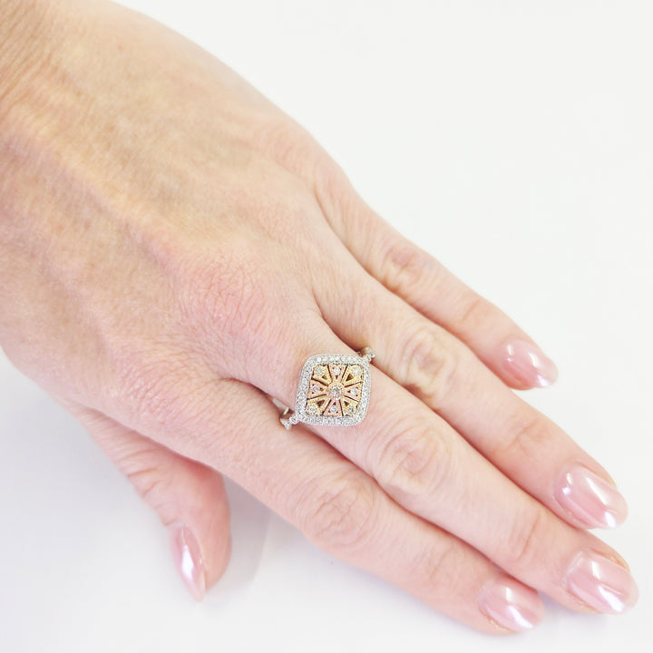 14K White Yellow & Rose Gold Vintage Diamond Fashion Ring