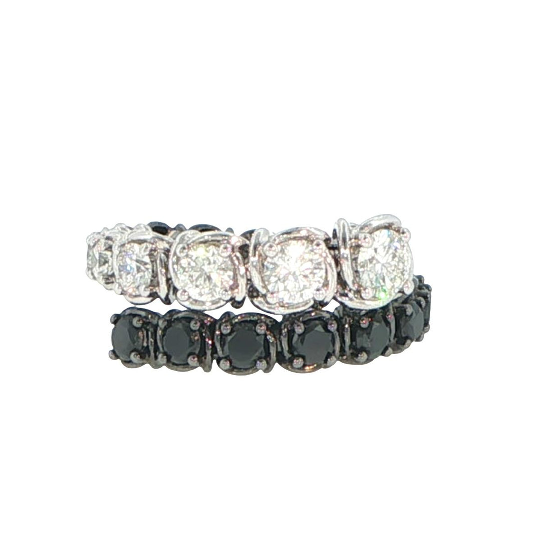 18K White Gold Diamond & Black Diamond Coil Ring
