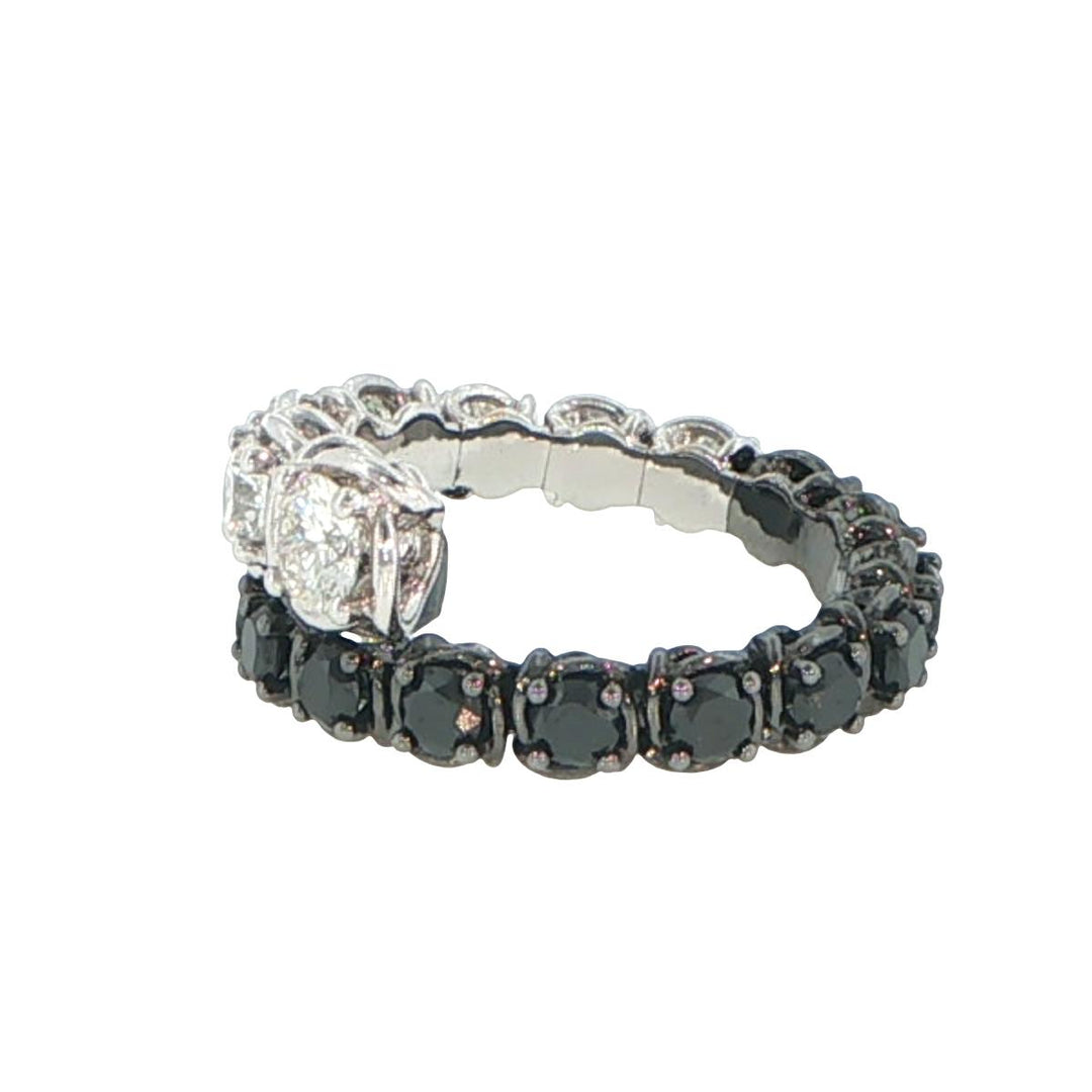 18K White Gold Diamond & Black Diamond Coil Ring