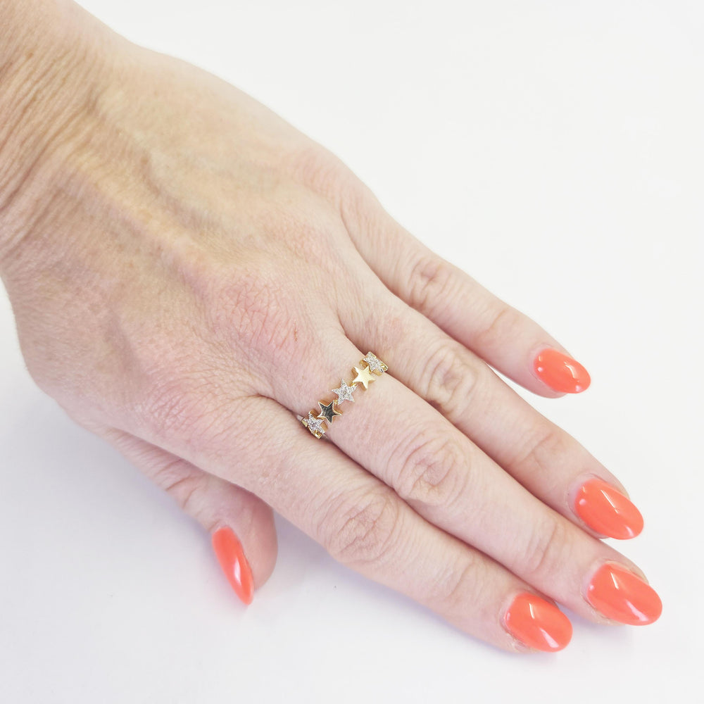 14K Yellow Gold Diamond Star Fashion Ring
