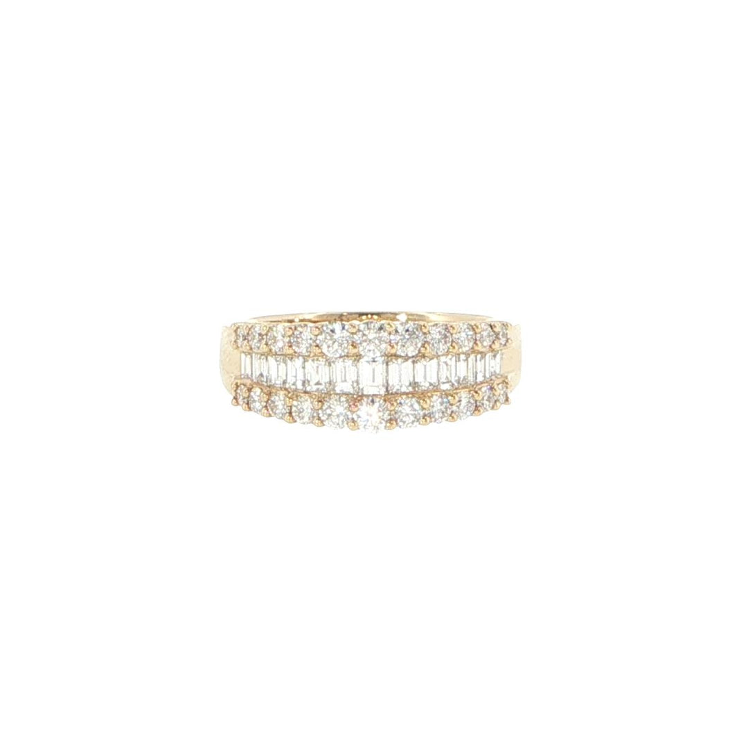 18K Yellow Gold Three-Row Diamond Ring