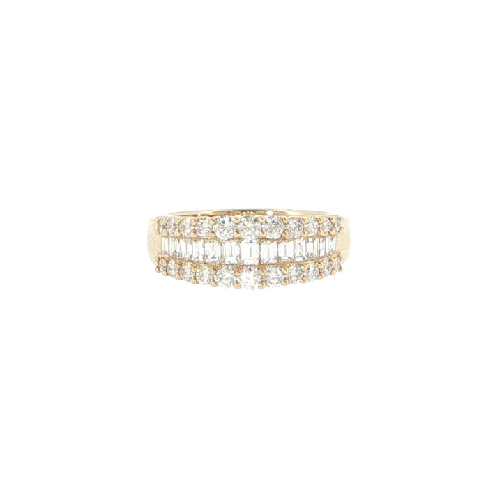 18K Yellow Gold Three-Row Diamond Ring