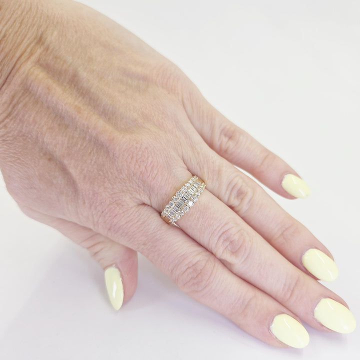 18K Yellow Gold Three-Row Diamond Ring