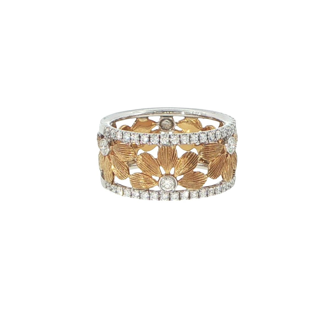 18K White & Yellow Gold Floral Diamond Fashion Ring