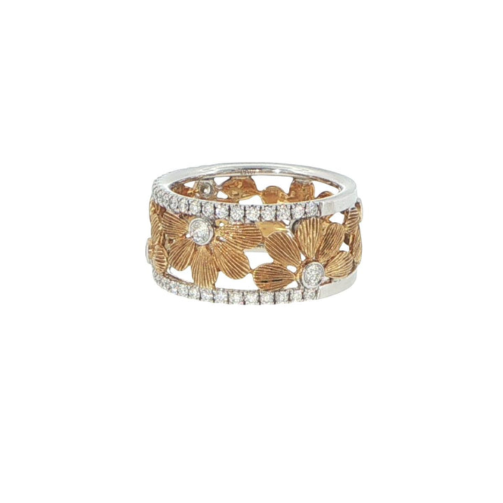 18K White & Yellow Gold Floral Diamond Fashion Ring