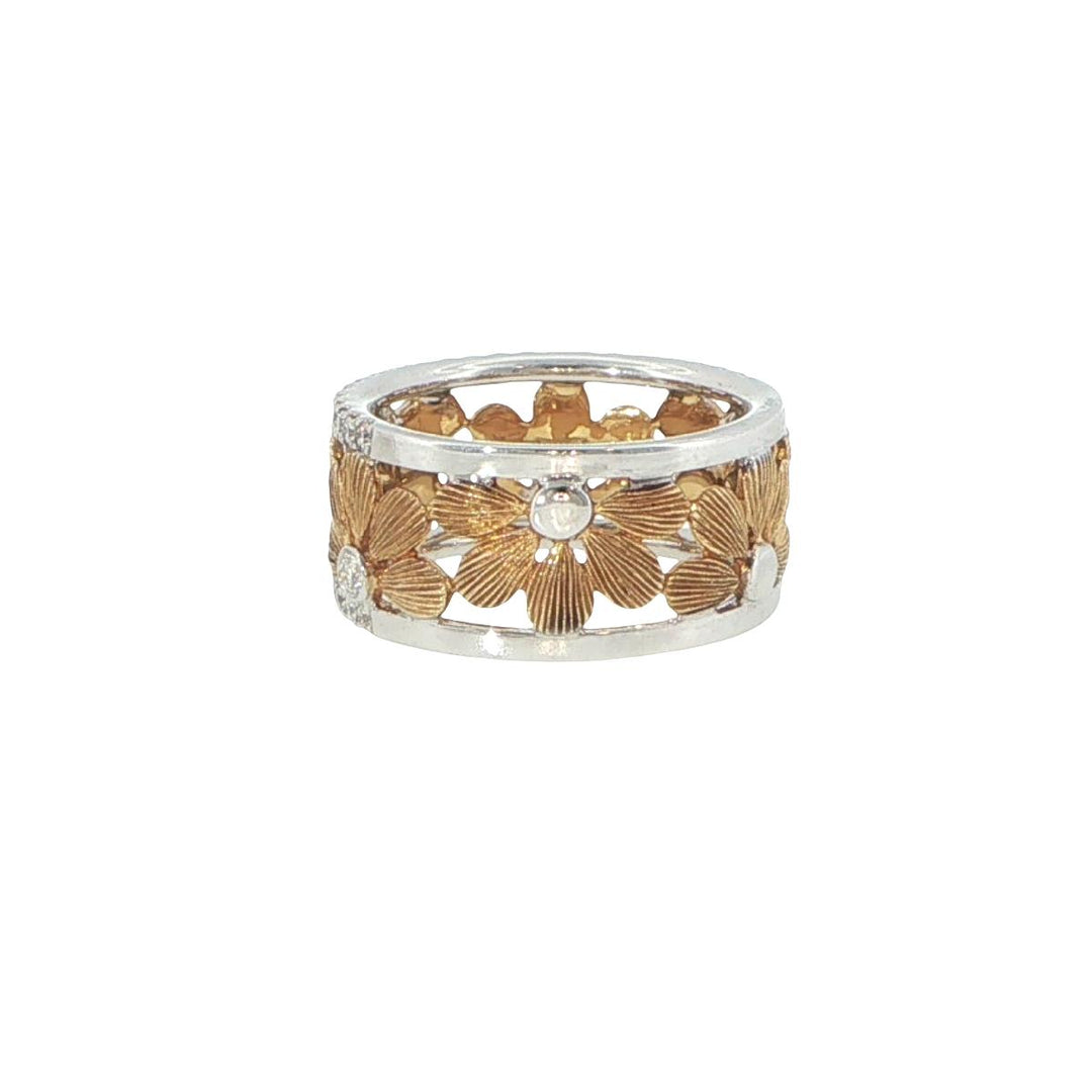 18K White & Yellow Gold Floral Diamond Fashion Ring