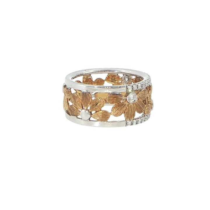 18K White & Yellow Gold Floral Diamond Fashion Ring