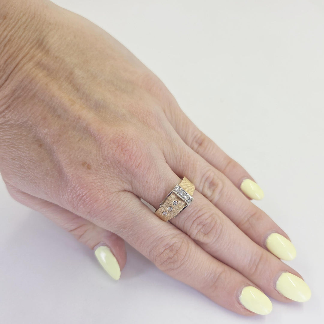 14K Yellow Gold Diamond Buckle Ring