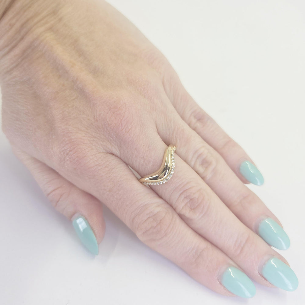 14K Yellow Gold Curved Contour Diamond Ring
