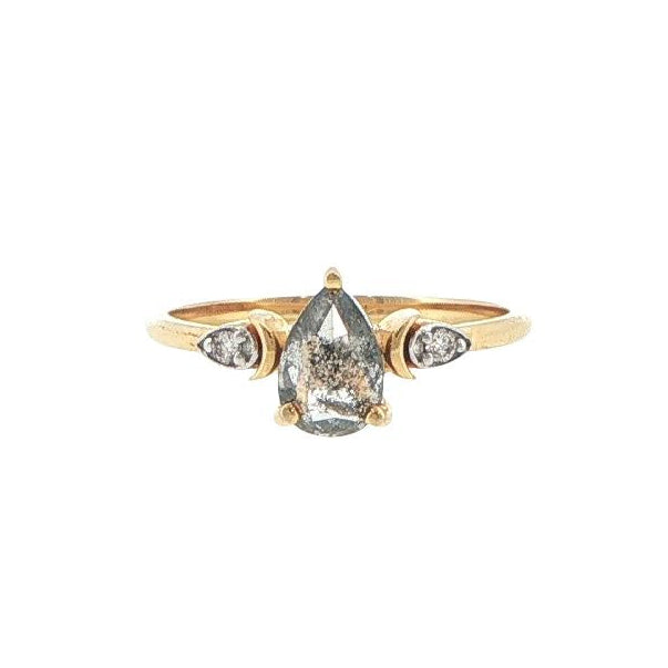 14K Yellow Gold Pear Salt & Pepper Diamond Ring
