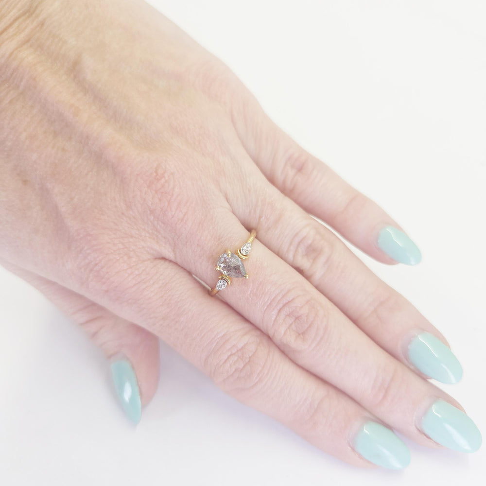14K Yellow Gold Pear Salt & Pepper Diamond Ring