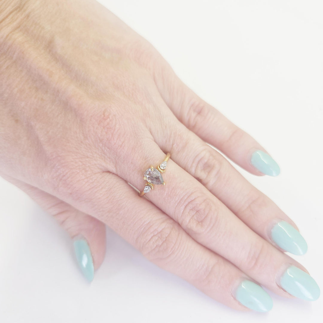 14K Yellow Gold Pear Salt & Pepper Diamond Ring