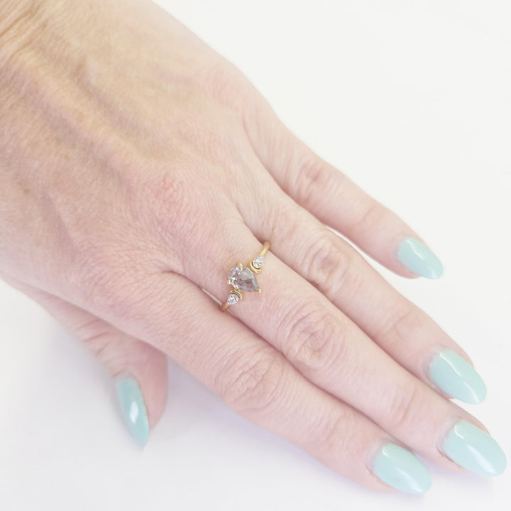 14K Yellow Gold Pear Salt & Pepper Diamond Ring