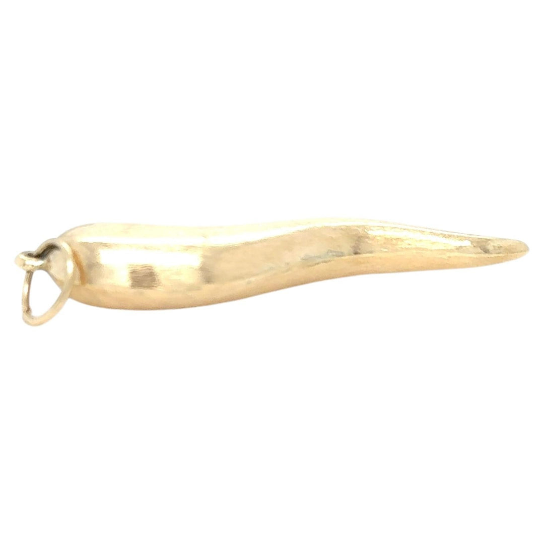 14K Yellow Gold Italian Horn Charm Pendant Satin Finish